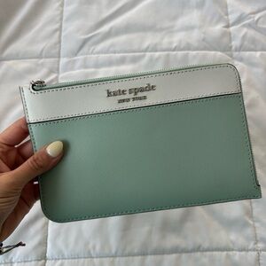 Kate Spade Mint Green and White Clutch